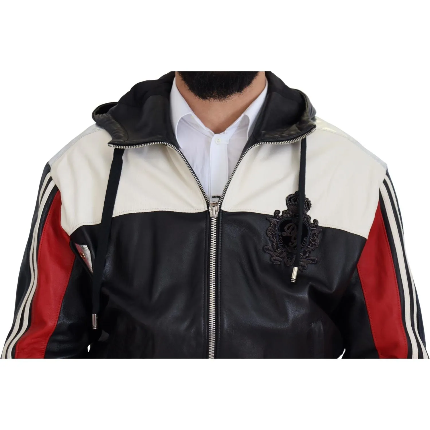 Dolce & Gabbana Elite Black Leather Hooded Bomber Jacket