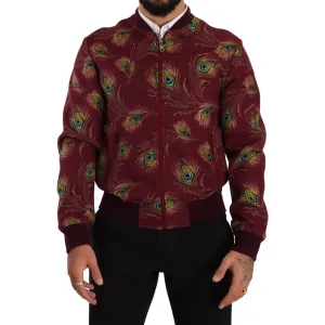 Dolce & Gabbana Radiant Red Peacock Print Bomber Jacket