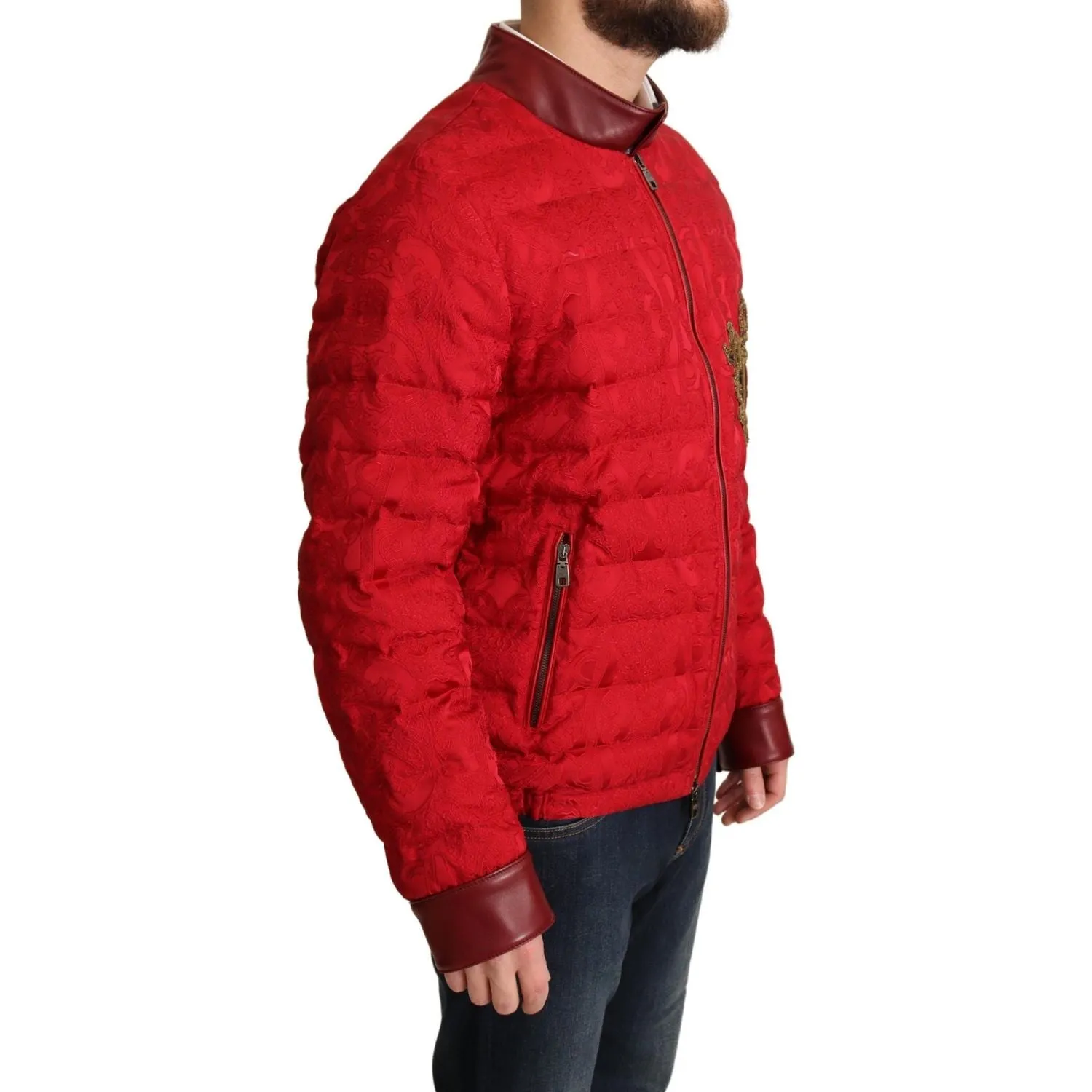 Dolce & Gabbana Red and Gold Bomber Designer Jacket