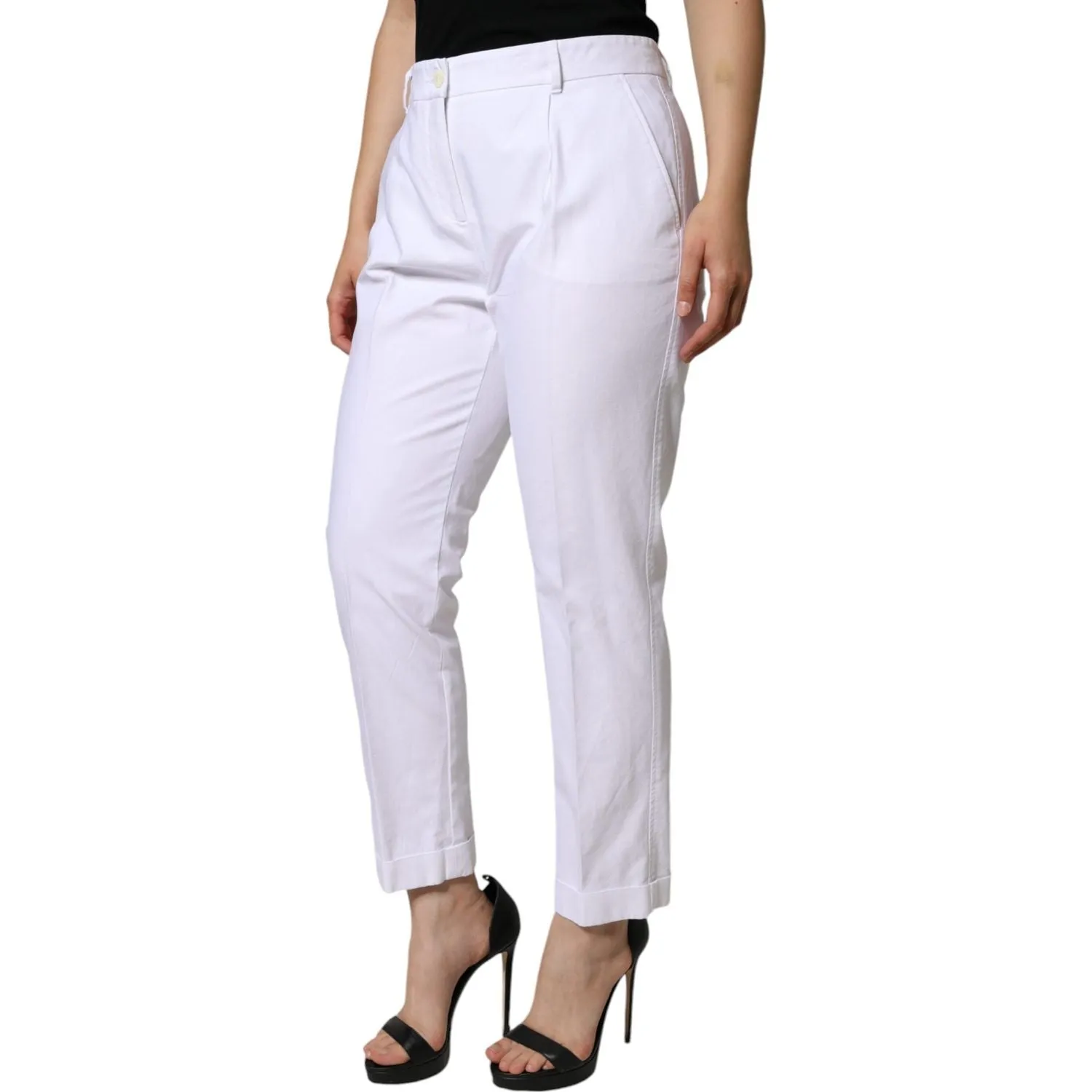 Dolce & Gabbana White Cotton Stretch Tapered Pants