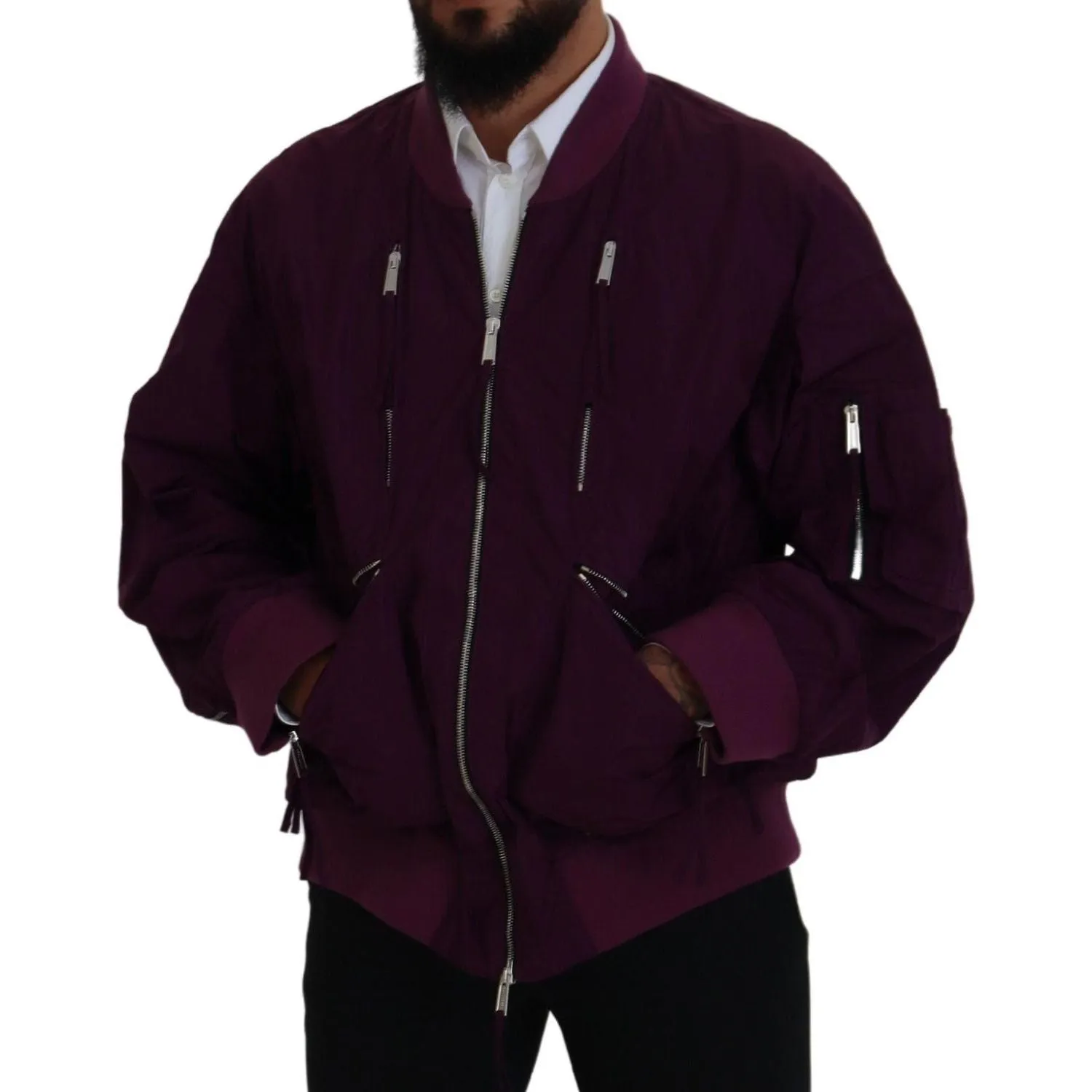 Dsquared² Purple Polyester Full Zipper Bomber Jacket