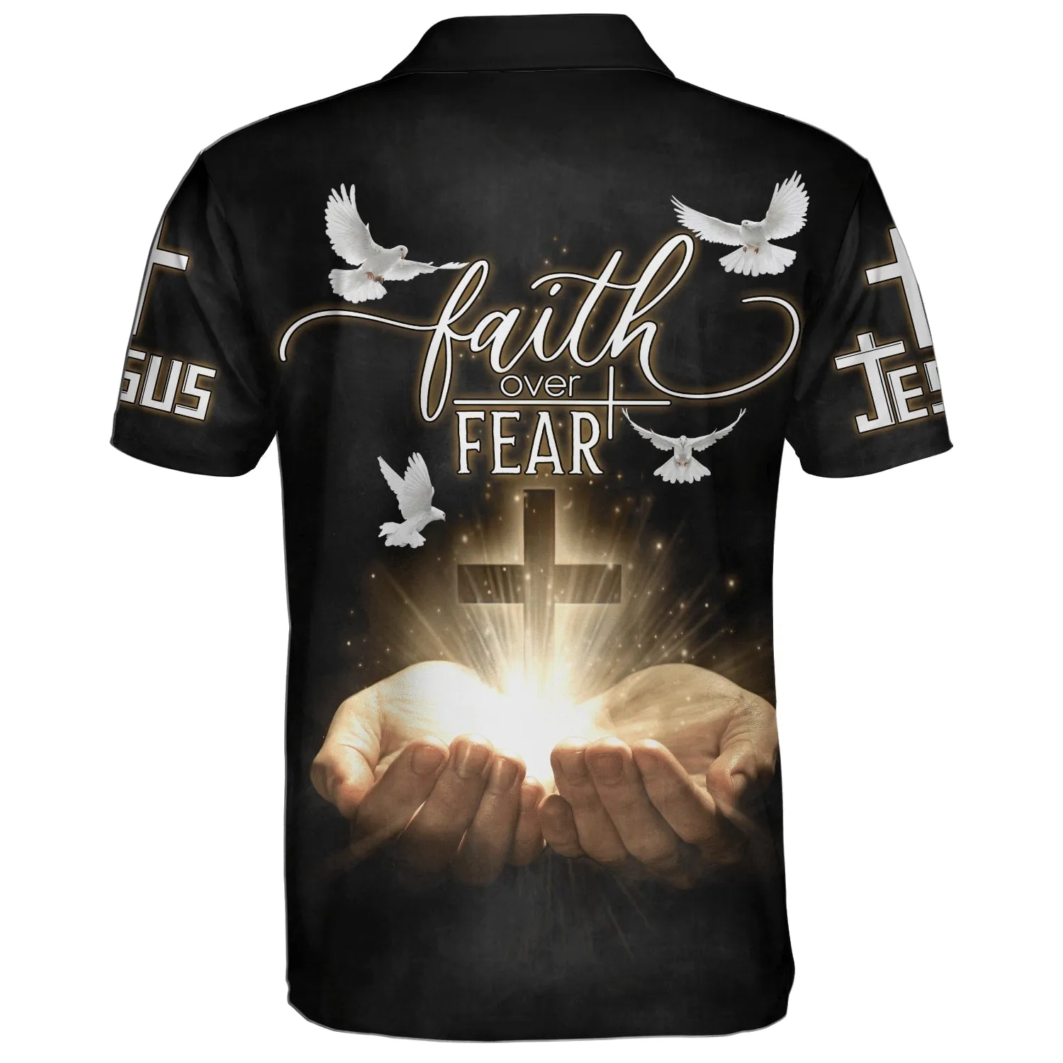 Faith Over Fear Cross Dove Polo Shirt - Christian Shirts & Shorts