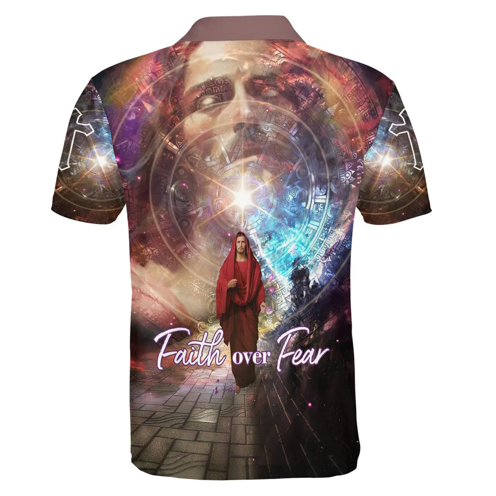 Faith Over Fear Jesus Potrait Polo Shirt - Christian Shirts & Shorts