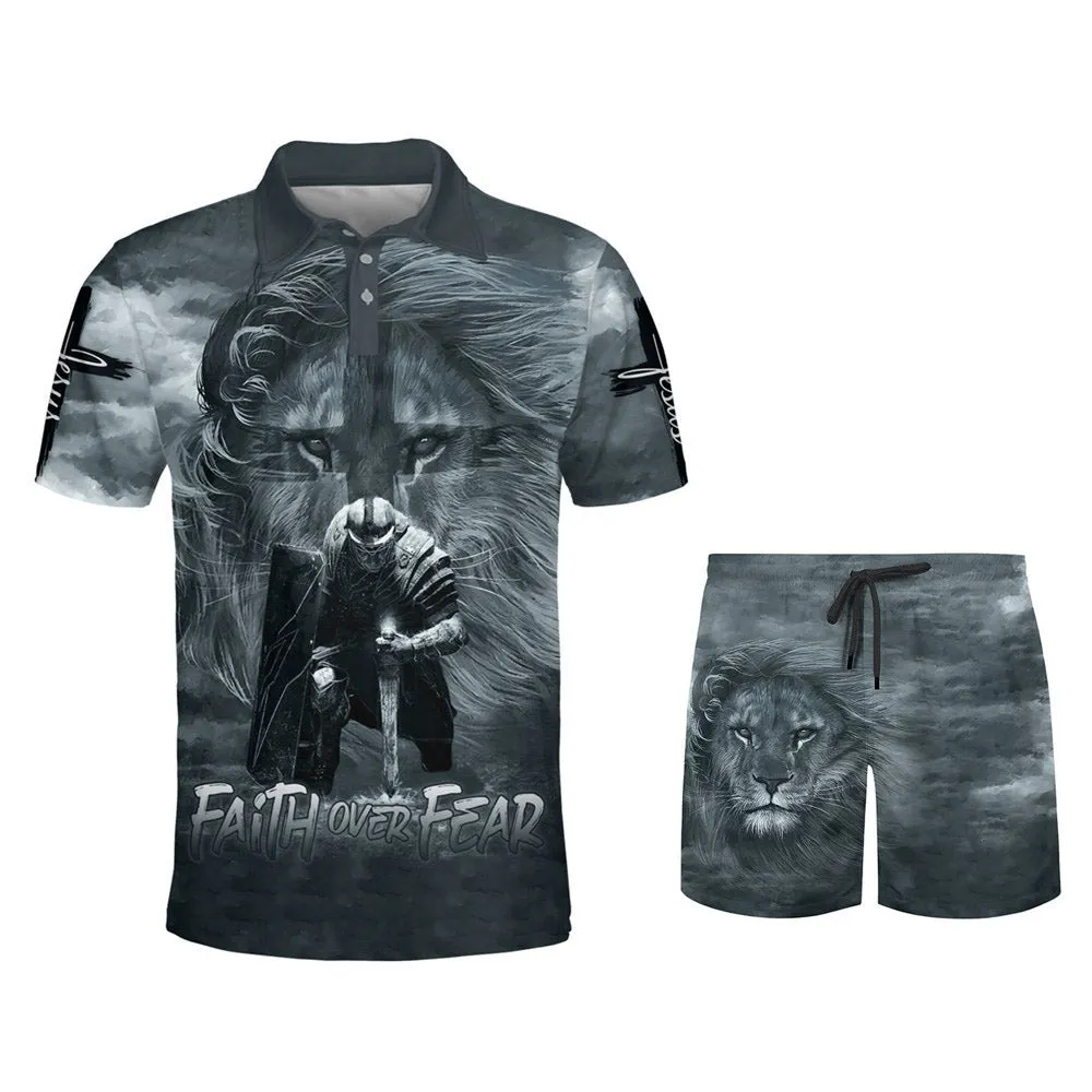 Faith Over Fear Lion Warrior Polo Shirt - Christian Shirts & Shorts