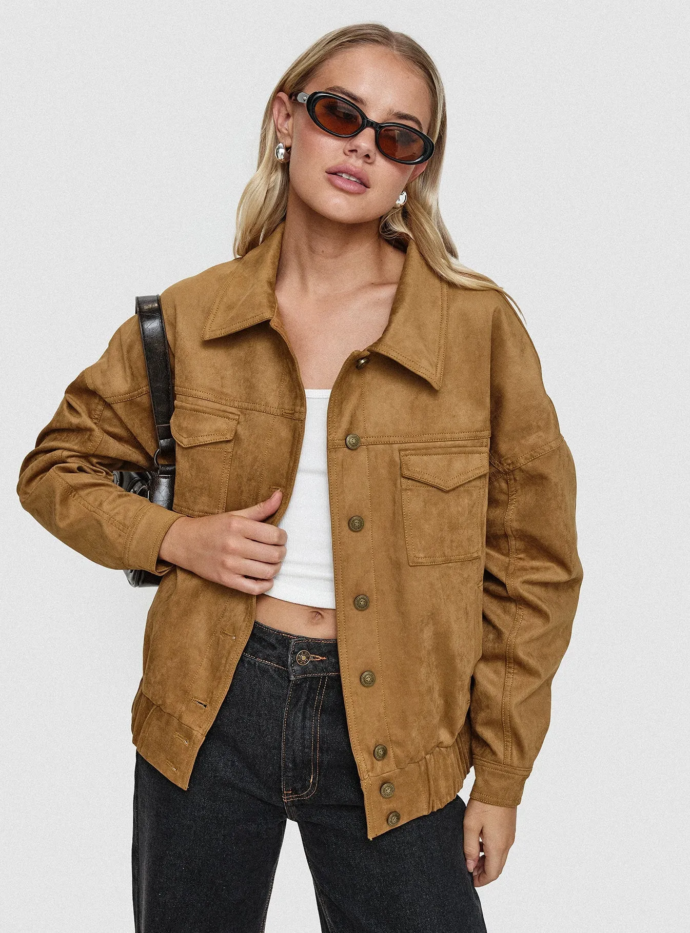 Fashionkova Ristretto Faux Suede Bomber Brown