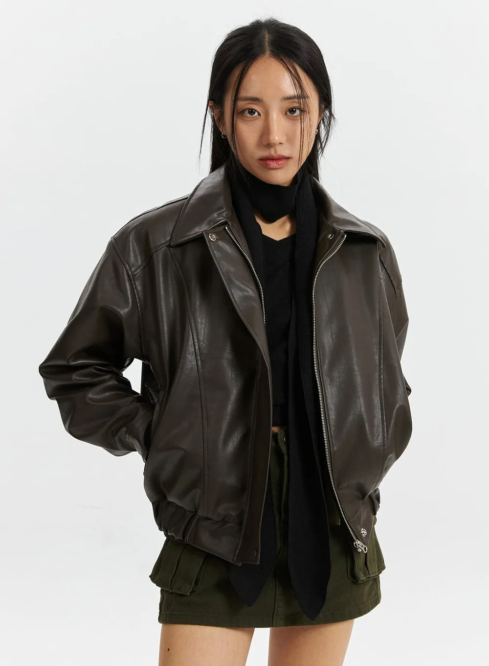 Faux Leather Bomber Jacket CD321