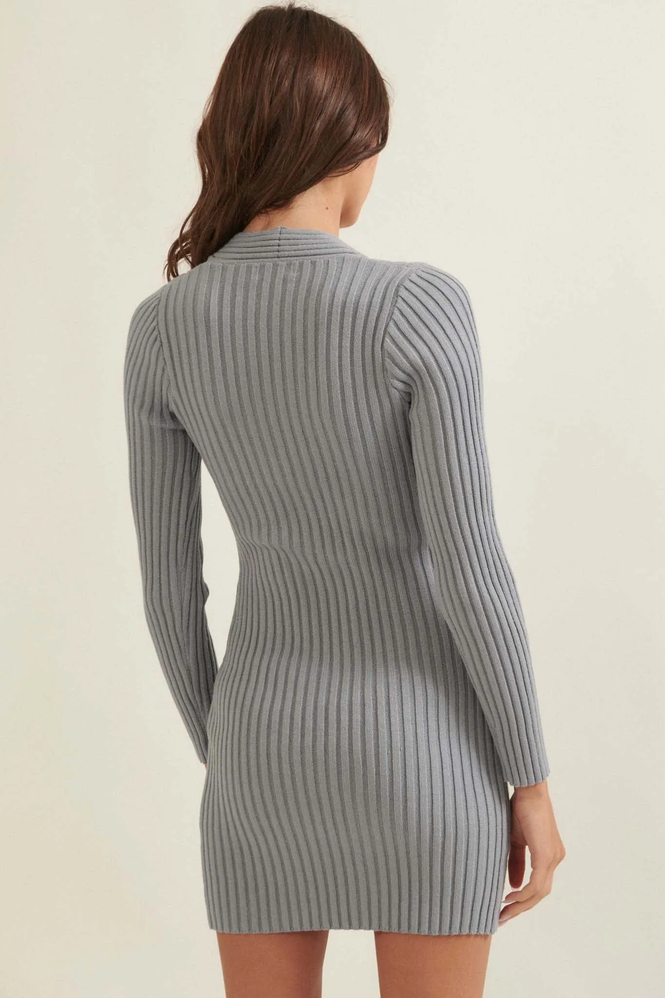 Going Vogue Rib-Knit Keyhole Mini Sweater Dress