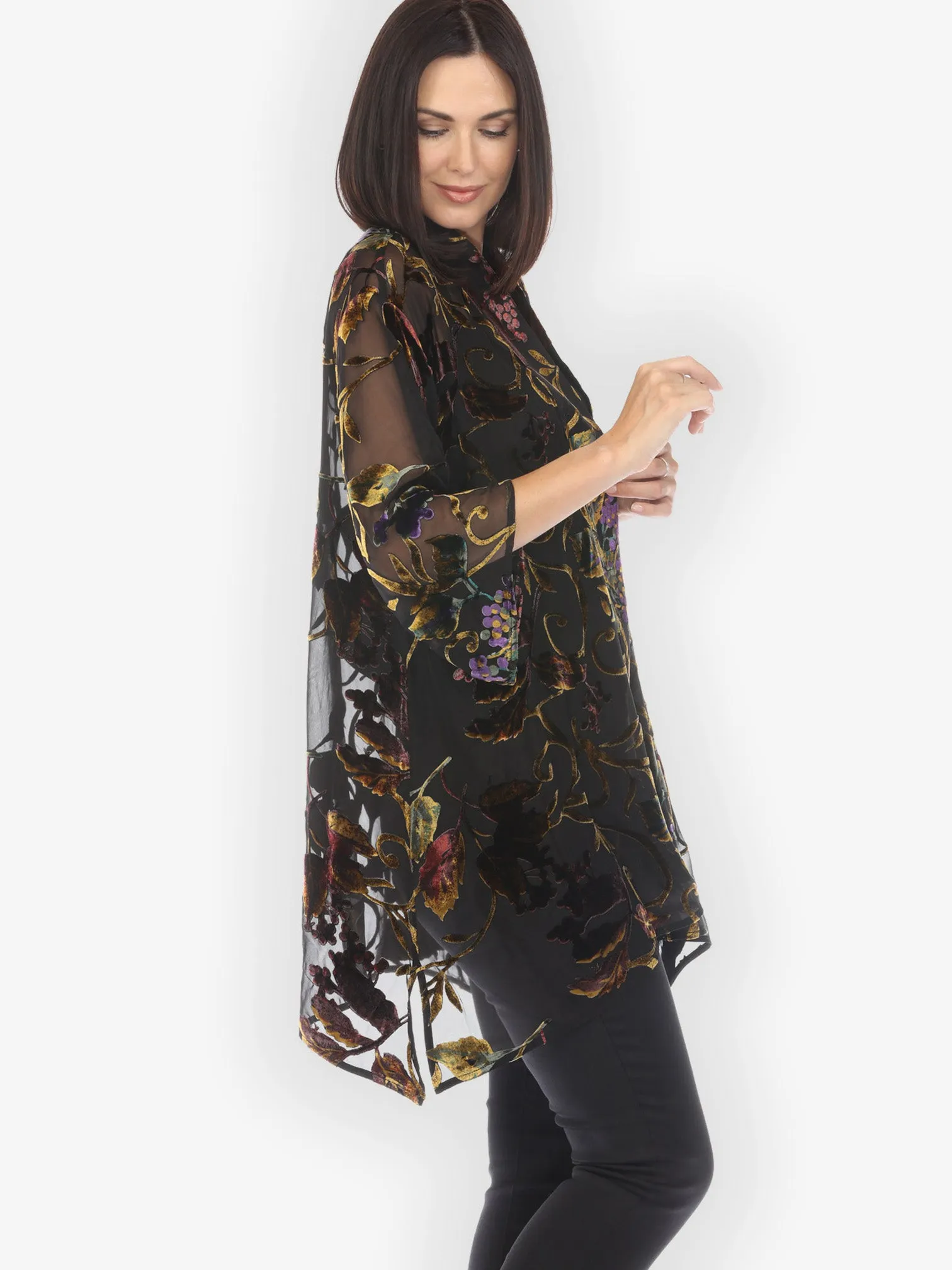 Gold Leaf and Flower Velvet KImono Jacket