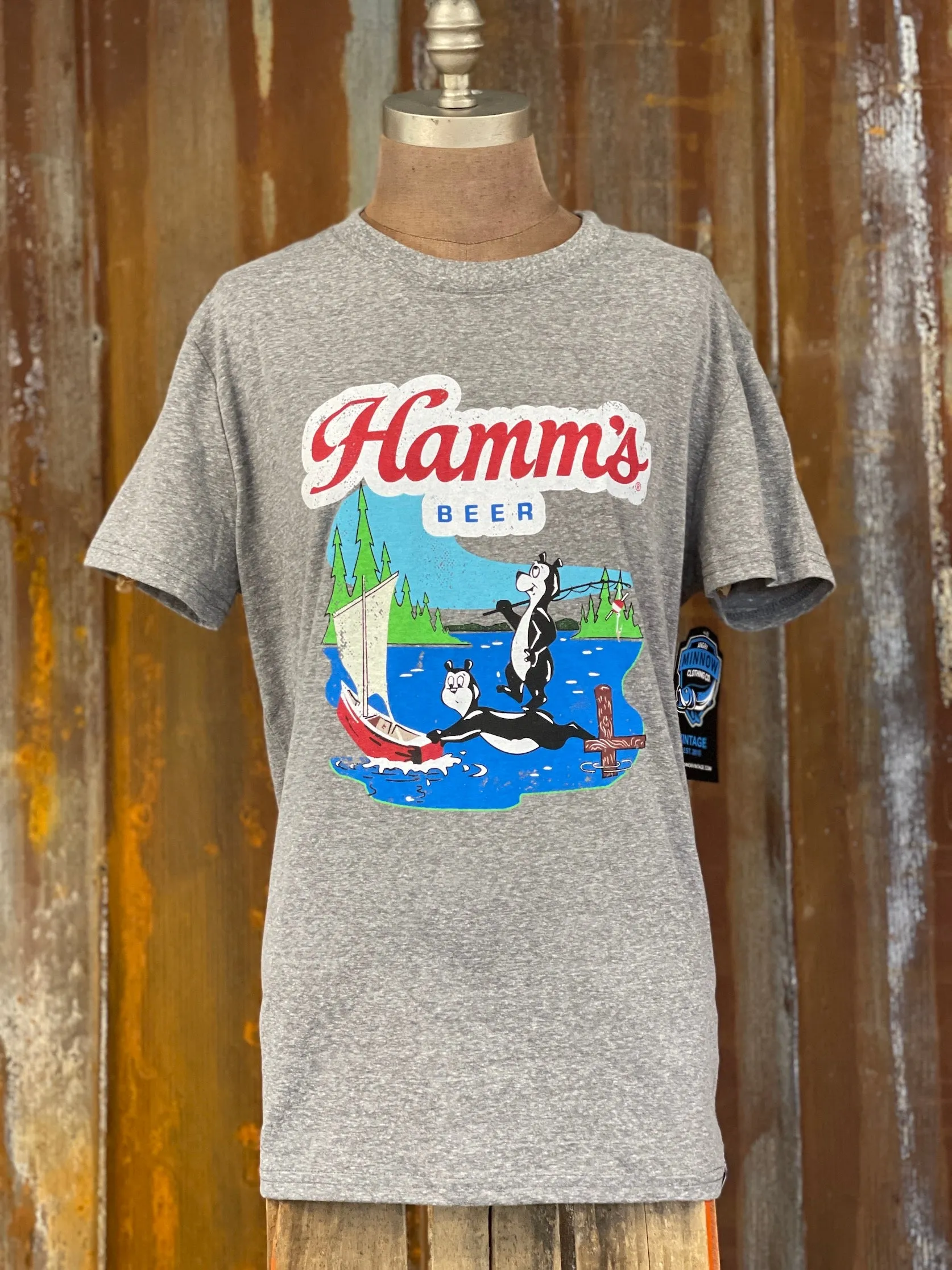 Hamm's Sailboat Bear Graphic Tee- Heather Grey