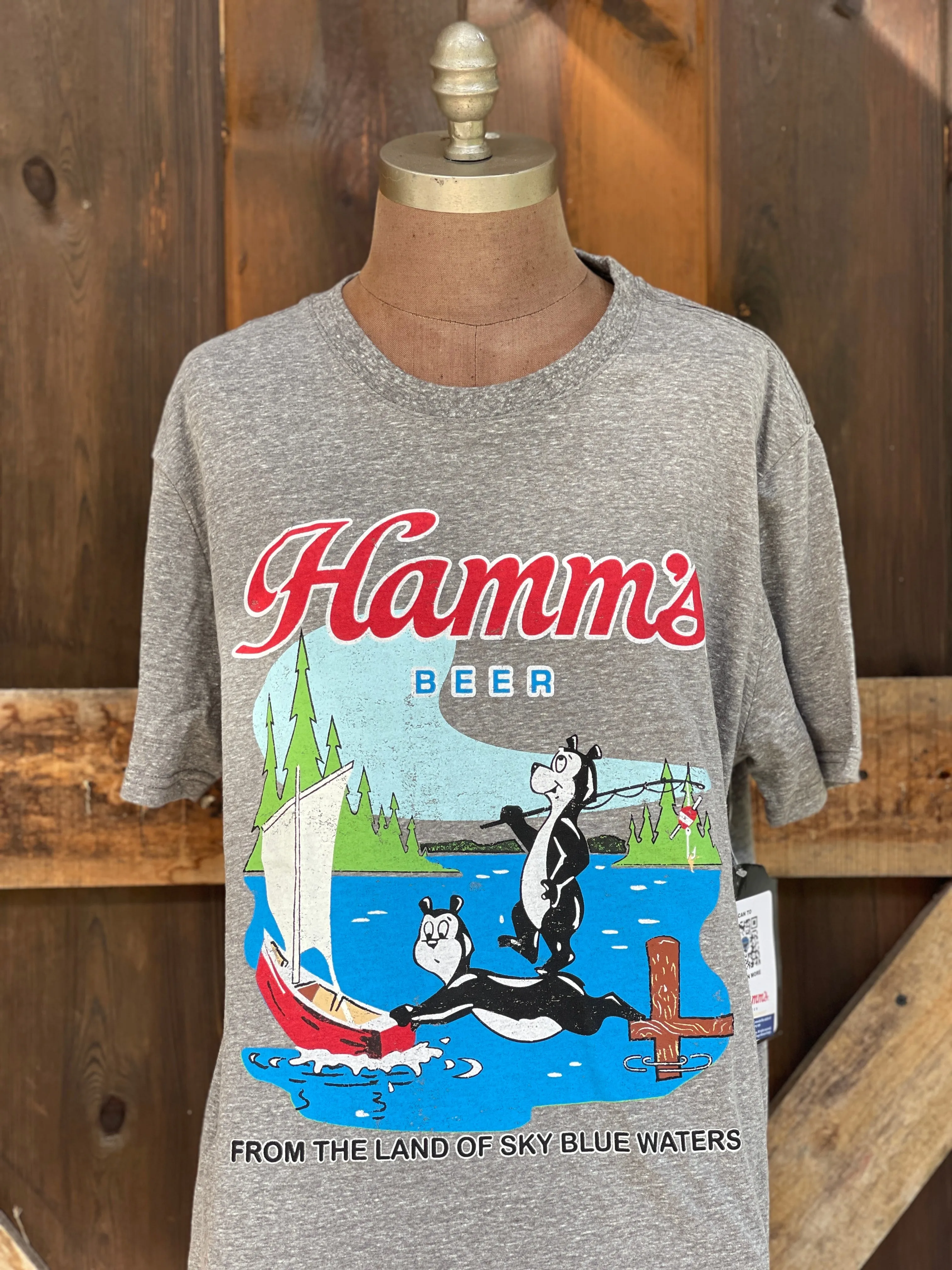 Hamm's Sailboat Bear Graphic Tee- Heather Grey