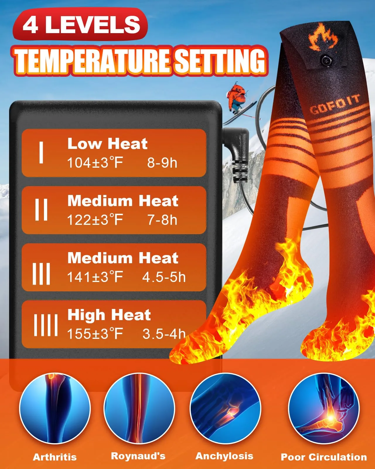 Heated Socks for Men & Women, 5000mAh Upgraded Rechargeable Heated Socks with 360° Heating, 4 Heat Settings, Battery Operated Machine Washable Foot Warmer for Hunting Hiking Ski Camping