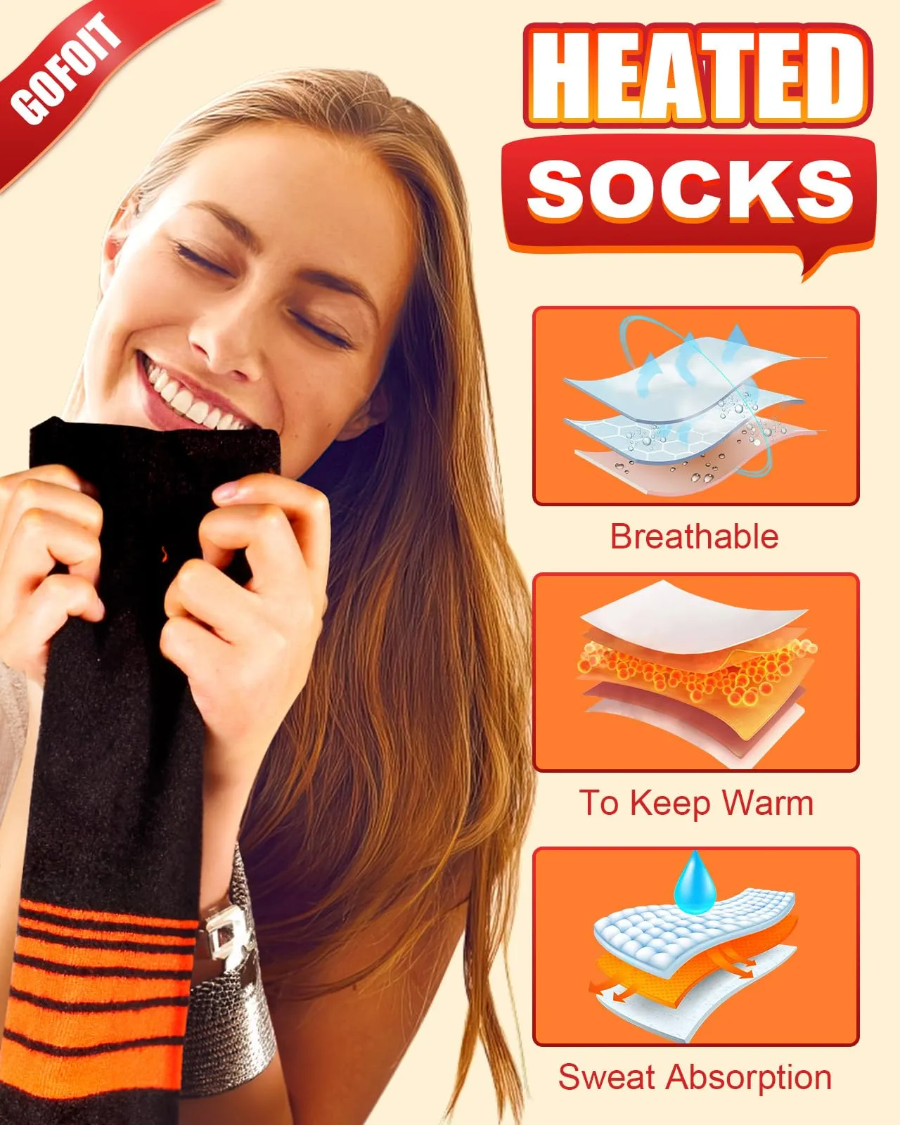 Heated Socks for Men & Women, 5000mAh Upgraded Rechargeable Heated Socks with 360° Heating, 4 Heat Settings, Battery Operated Machine Washable Foot Warmer for Hunting Hiking Ski Camping