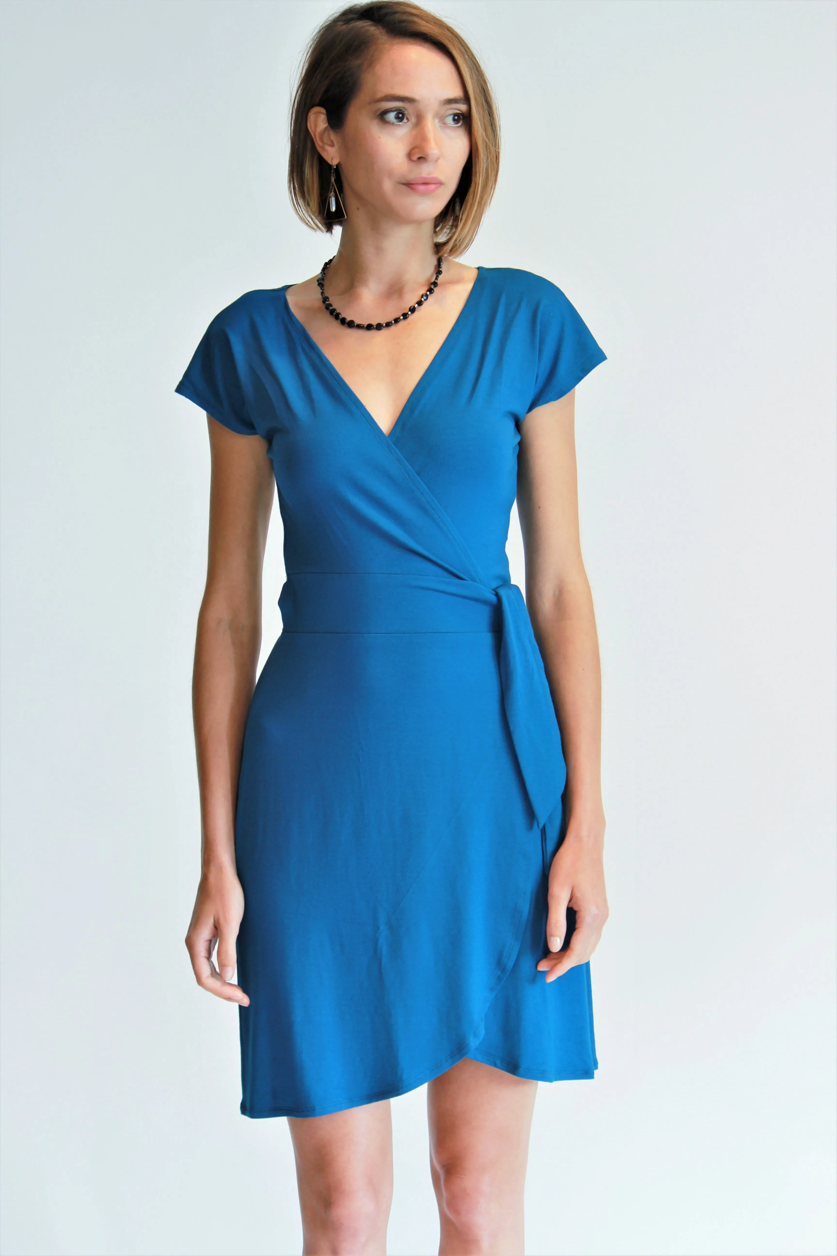 Imelda Cap Sleeve Jersey Wrap Dress