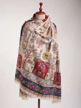 Ivory Hand Embroidered Indian Pashmina Shawl