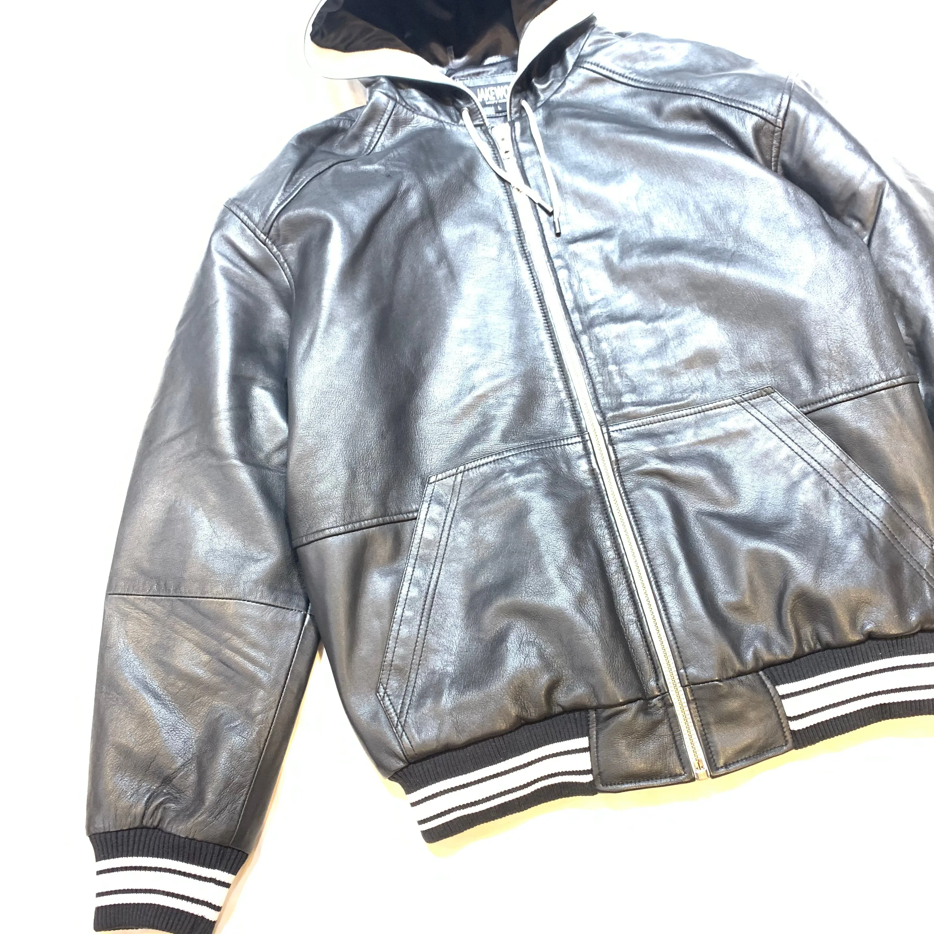 Jakewood Black Lambskin Hooded Bomber Jacket