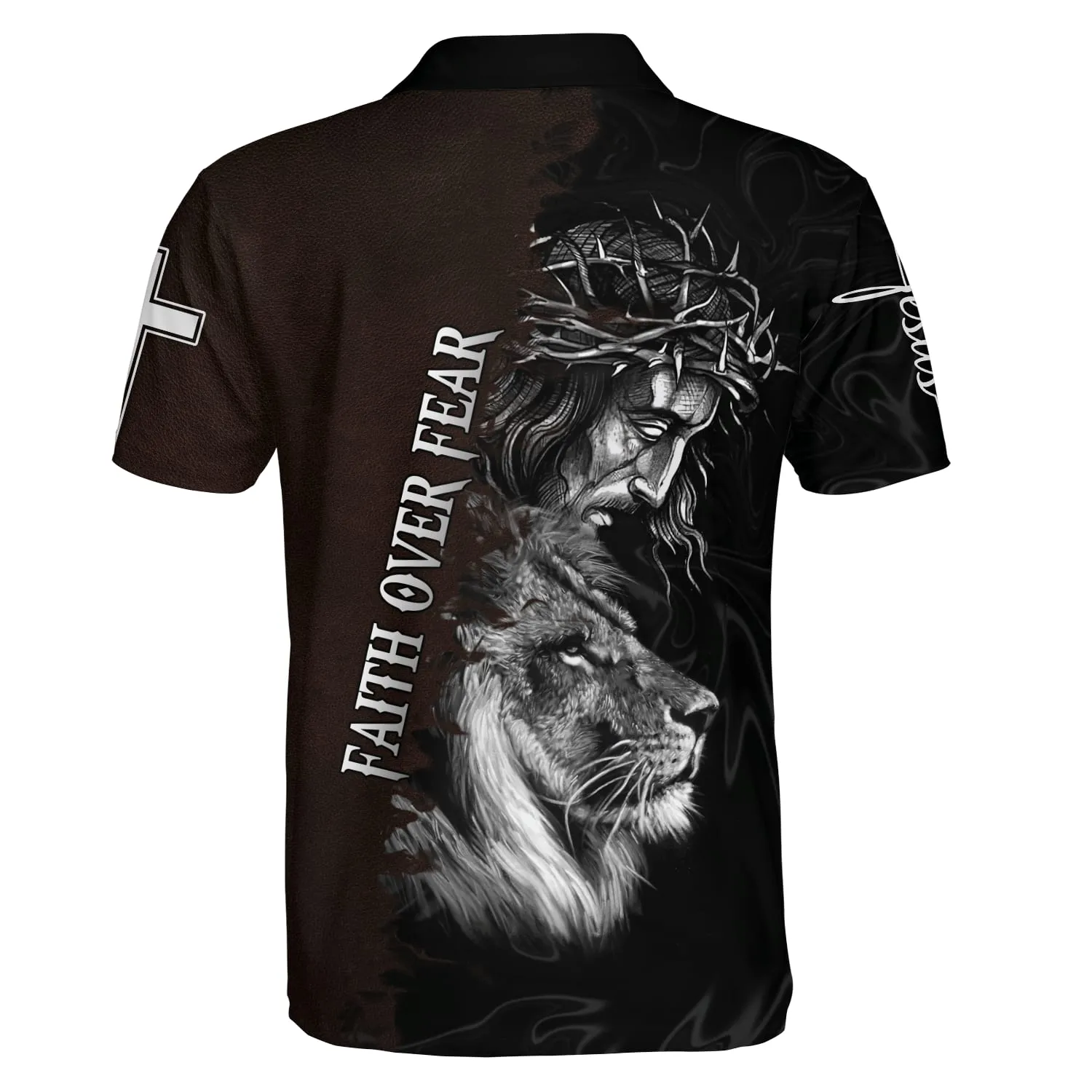 Jesus And Lion Faith Over Fear Polo Shirt - Christian Shirts & Shorts