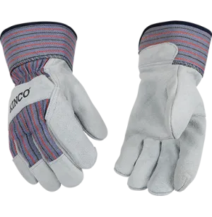 Kinco 1500 Striped Cotton-Blend Canvas Fabric Back Leather Suede Palm Gloves (One Dozen)