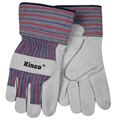 Kinco 1500 Striped Cotton-Blend Canvas Fabric Back Leather Suede Palm Gloves (One Dozen)