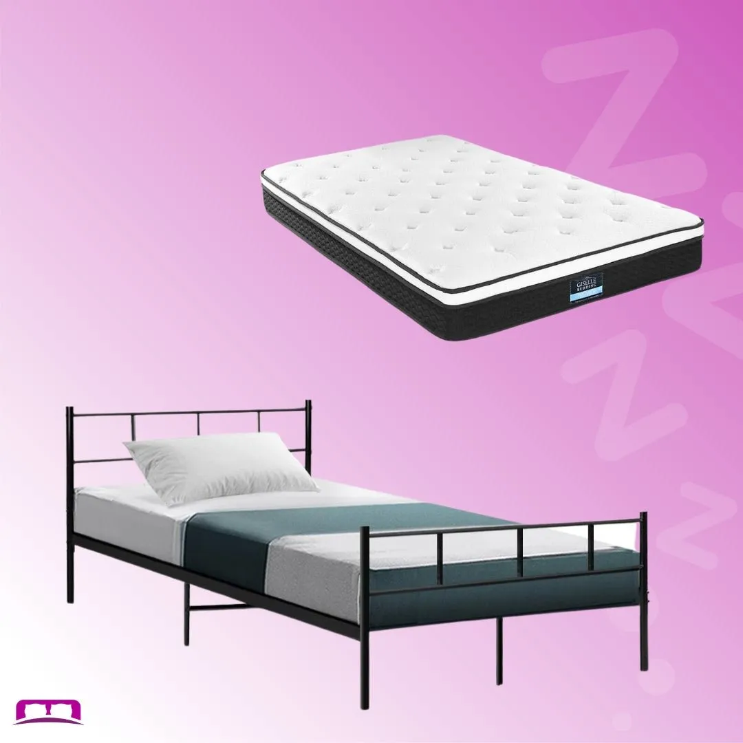 King Single Package | Wategos Metal Bed Frame Black & Bonita Euro Top Mattress (Medium Firm)