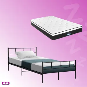 King Single Package | Wategos Metal Bed Frame Black & Bonita Euro Top Mattress (Medium Firm)