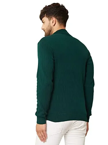 Kvetoo Men High Neck Full Sleeve Winter Woolen Sweater Bottle Green XL Size