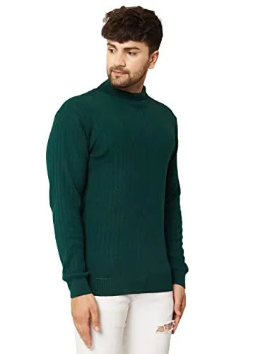 Kvetoo Men High Neck Full Sleeve Winter Woolen Sweater Bottle Green XL Size