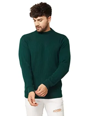 Kvetoo Men High Neck Full Sleeve Winter Woolen Sweater Bottle Green XL Size