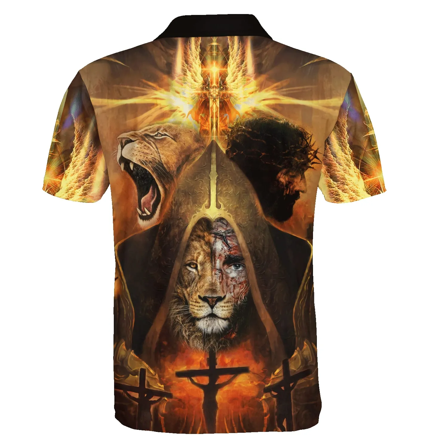 Lion And Jesus Potrait Polo Shirt - Christian Shirts & Shorts