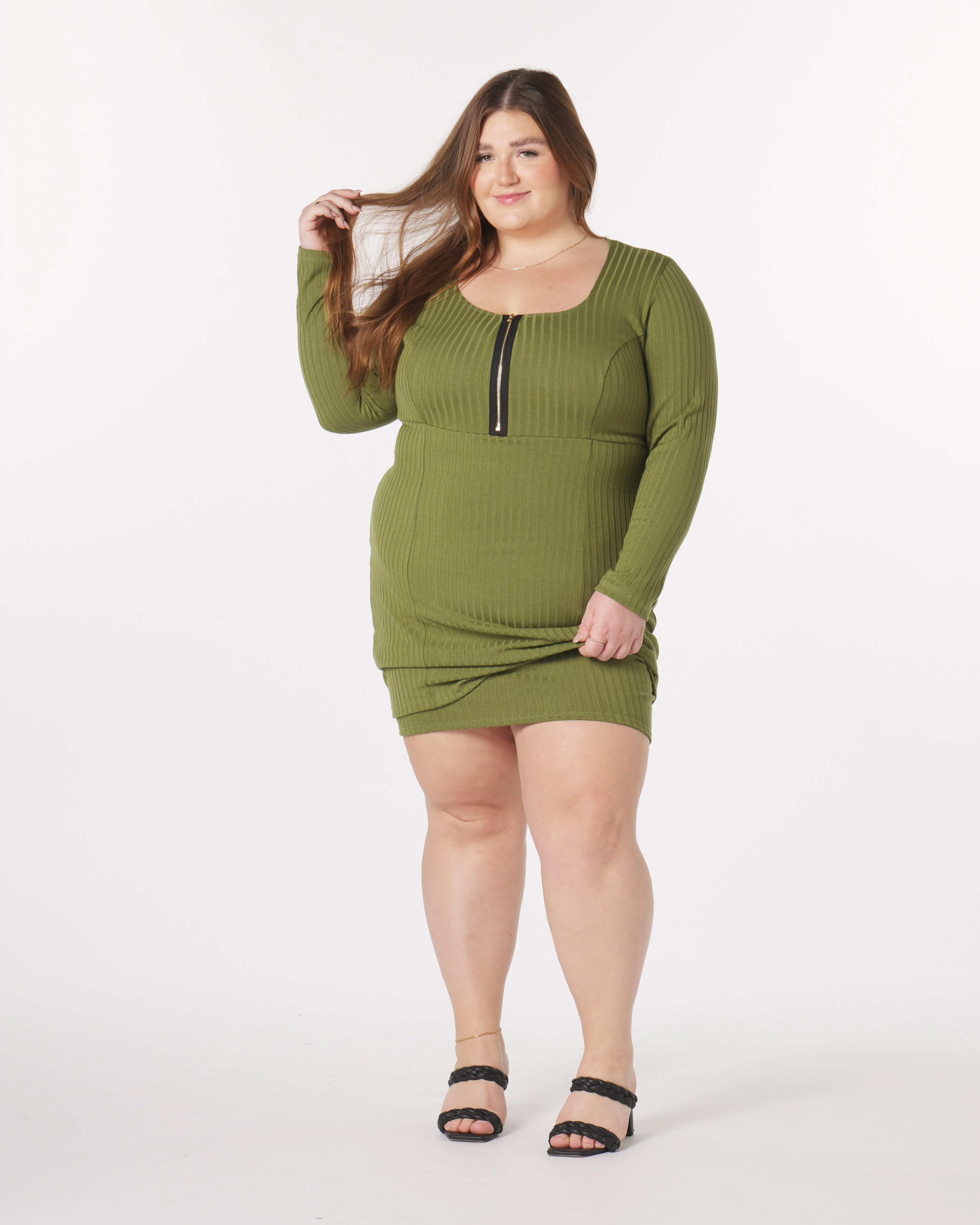 “Liz” Knit Mini Dress in Olive