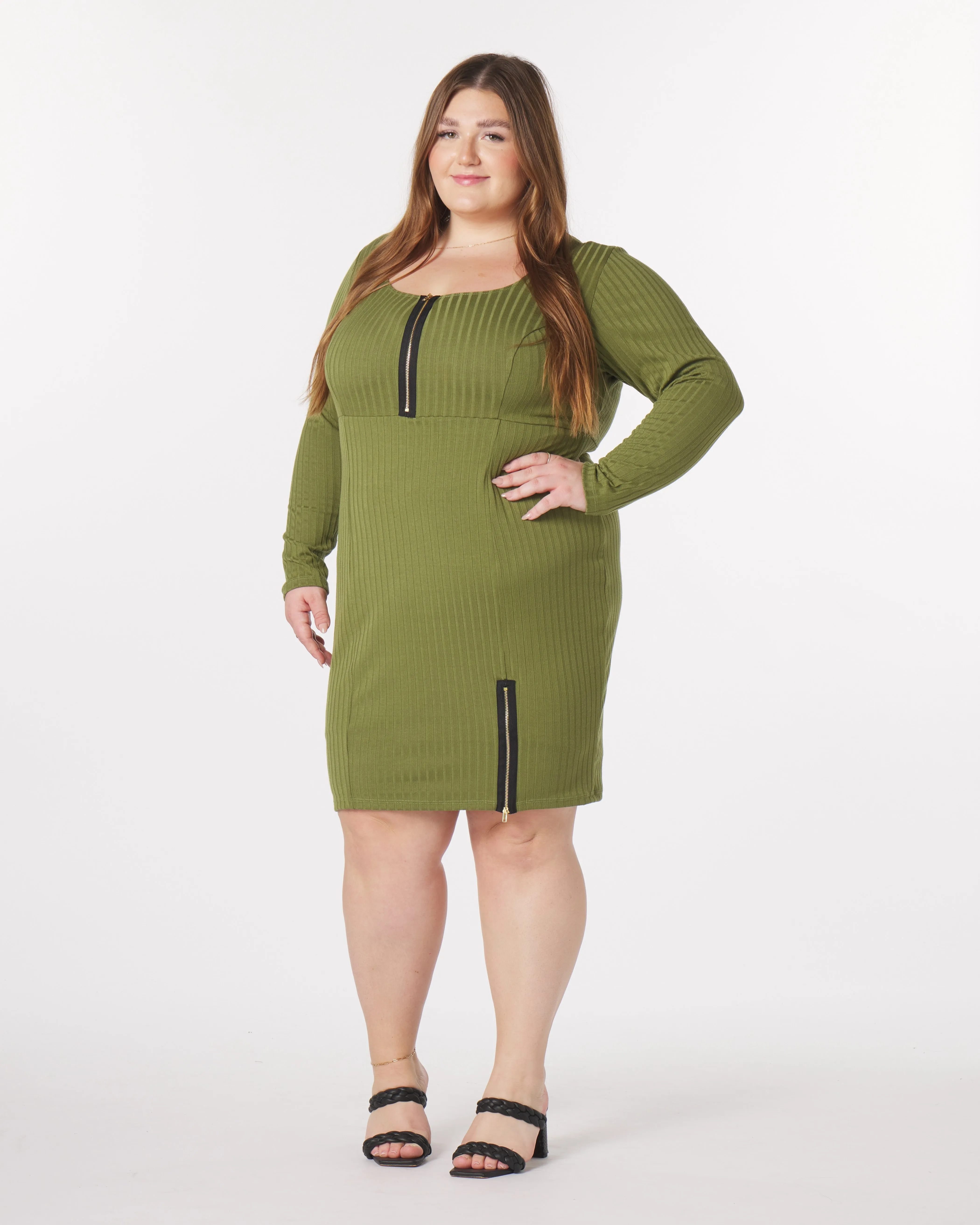 “Liz” Knit Mini Dress in Olive