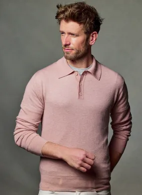 Men's Carrara Long Sleeve Cashmere Polo Shirt in Light Pink