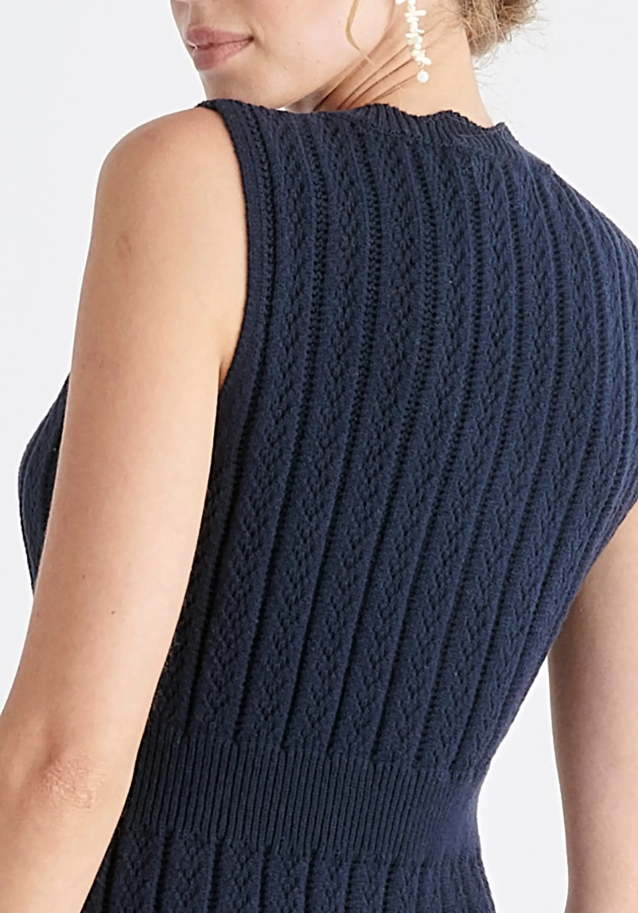 Navy Pointelle Knitted Dress