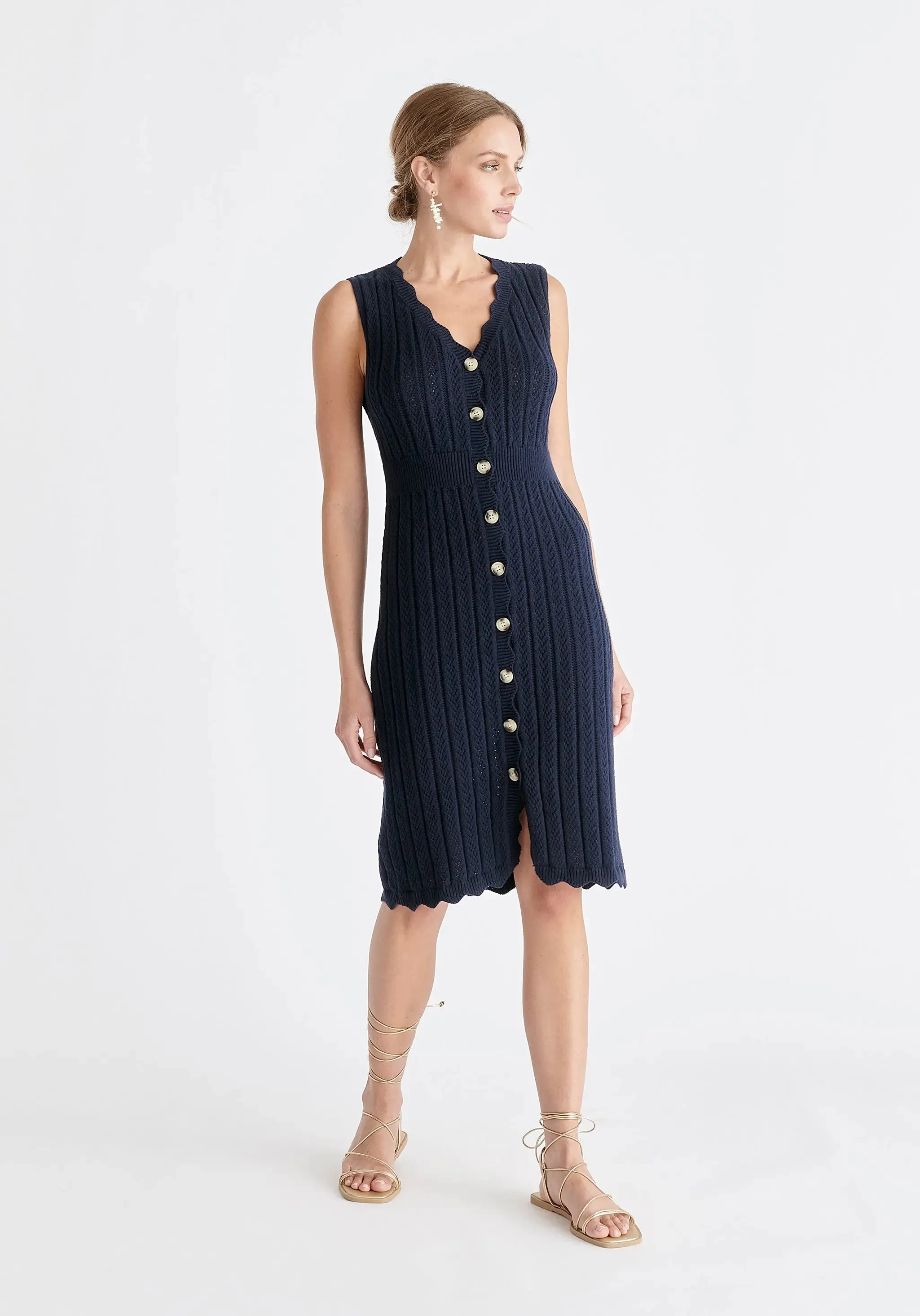 Navy Pointelle Knitted Dress