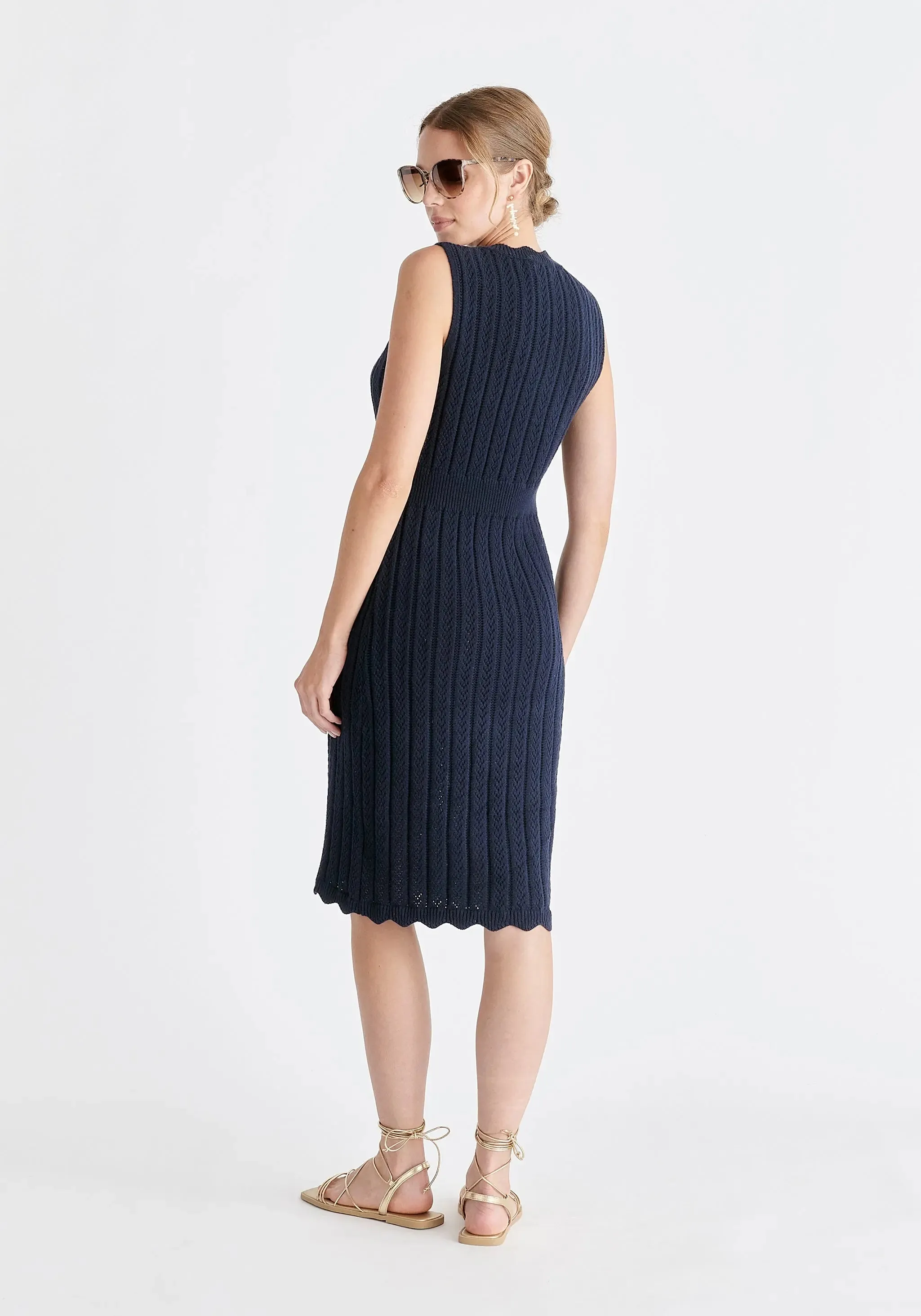 Navy Pointelle Knitted Dress