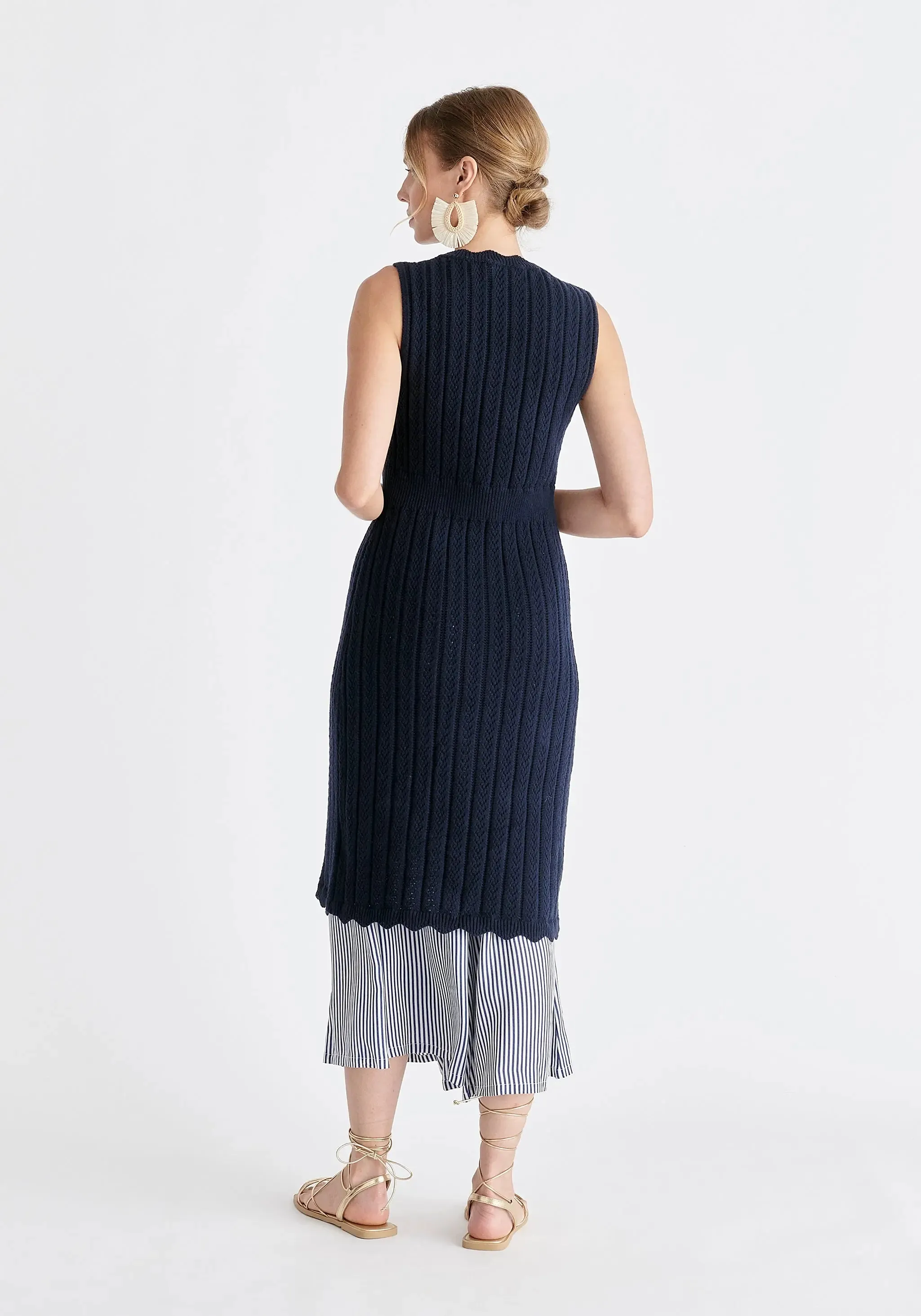 Navy Pointelle Knitted Dress