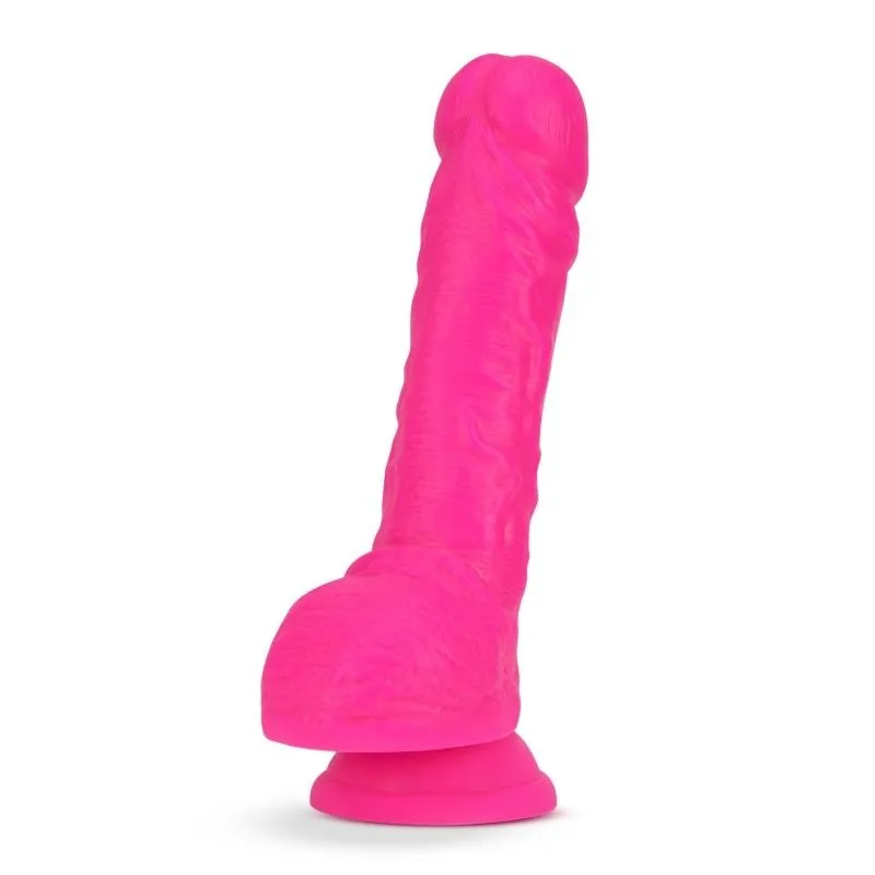 Neo Elite - 9 Inch Silicone Dual Density Cock With Balls - Neon Pink