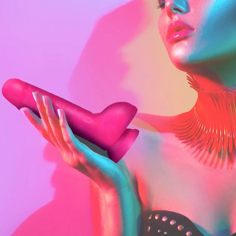 Neo Elite - 9 Inch Silicone Dual Density Cock With Balls - Neon Pink