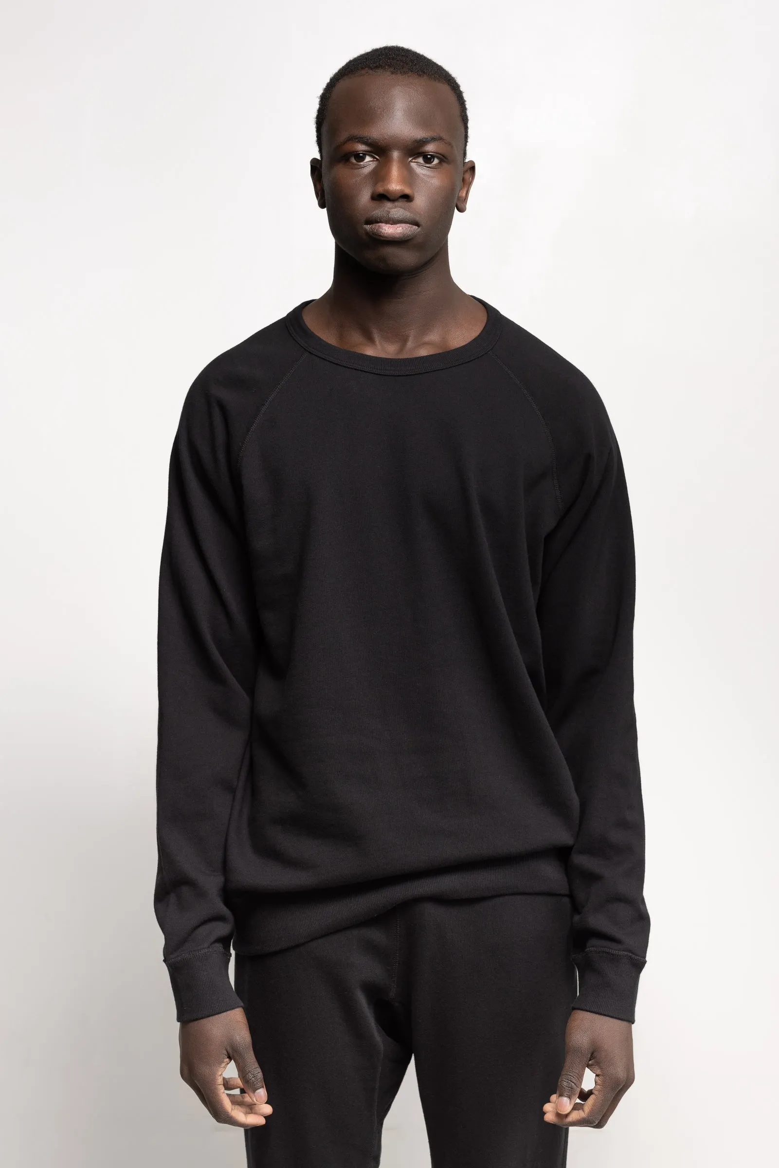 NS2117A-1 250g French Terry Long Sleeve Crew in Black