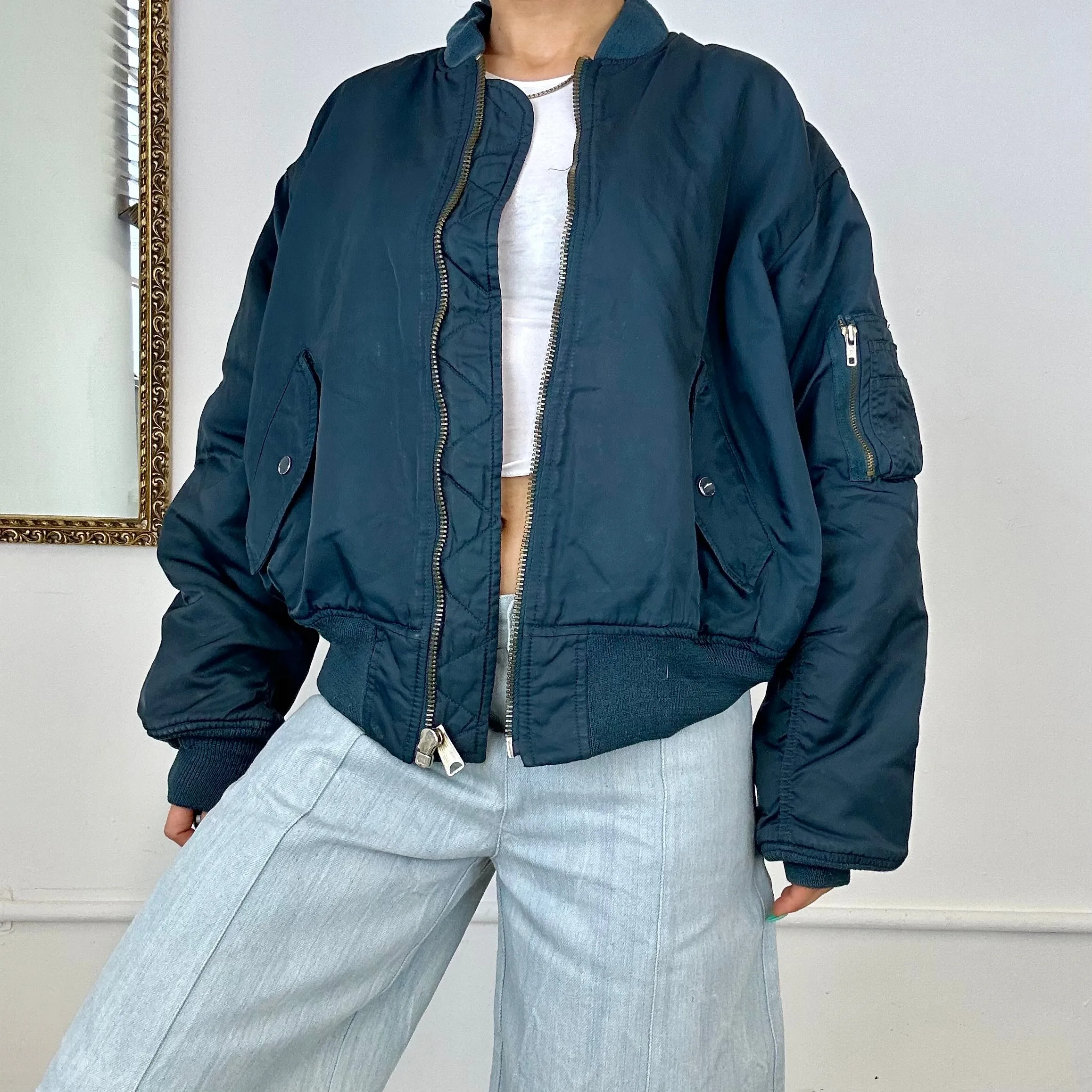 oversized navy bomber jacket