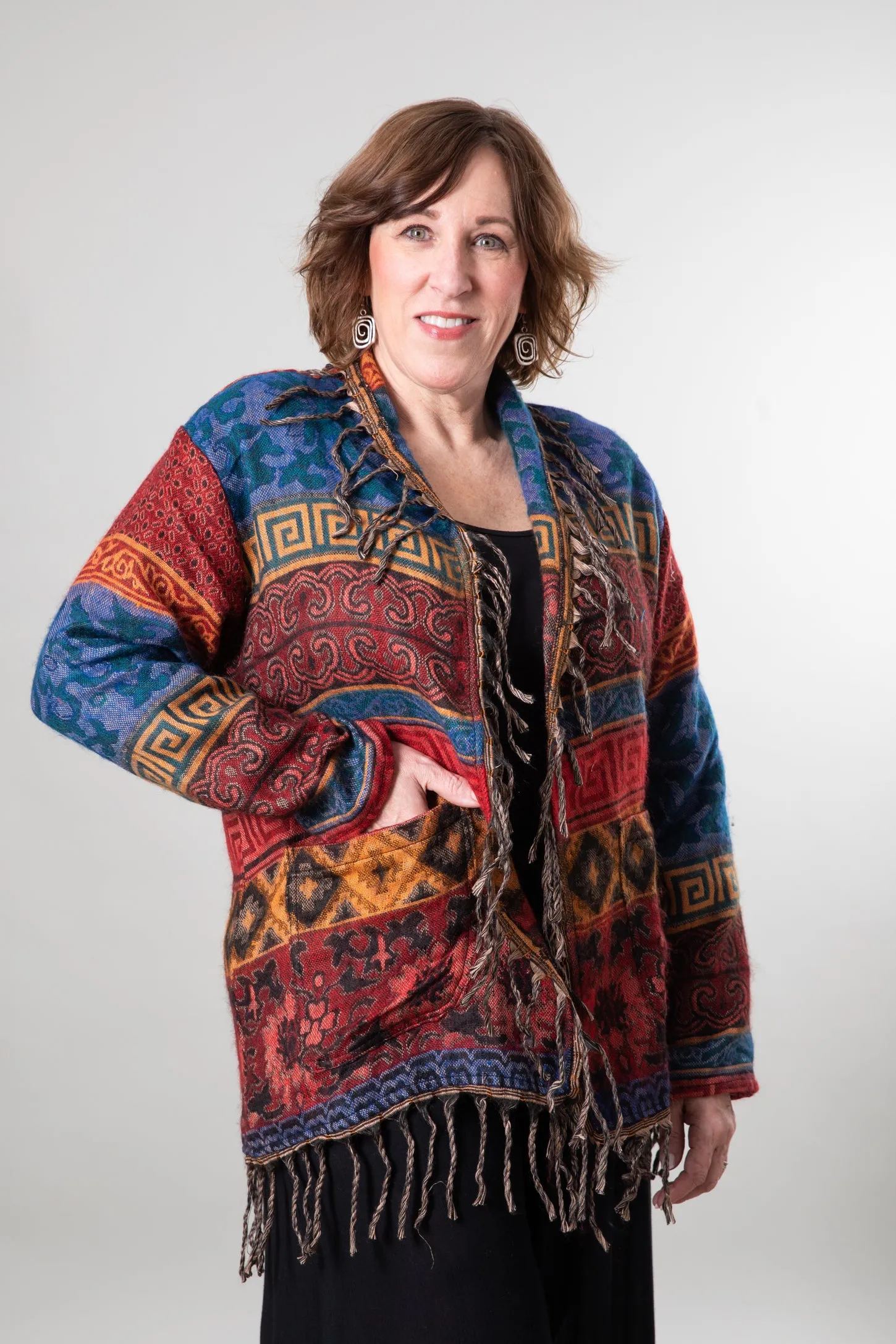 Pari Buta Fringe Shawl Cardigan