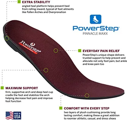 Powerstep Pinnacle Maxx | Full Length Insoles Ideal for plantar fasciiitis | Extra Stability | For Women and Men