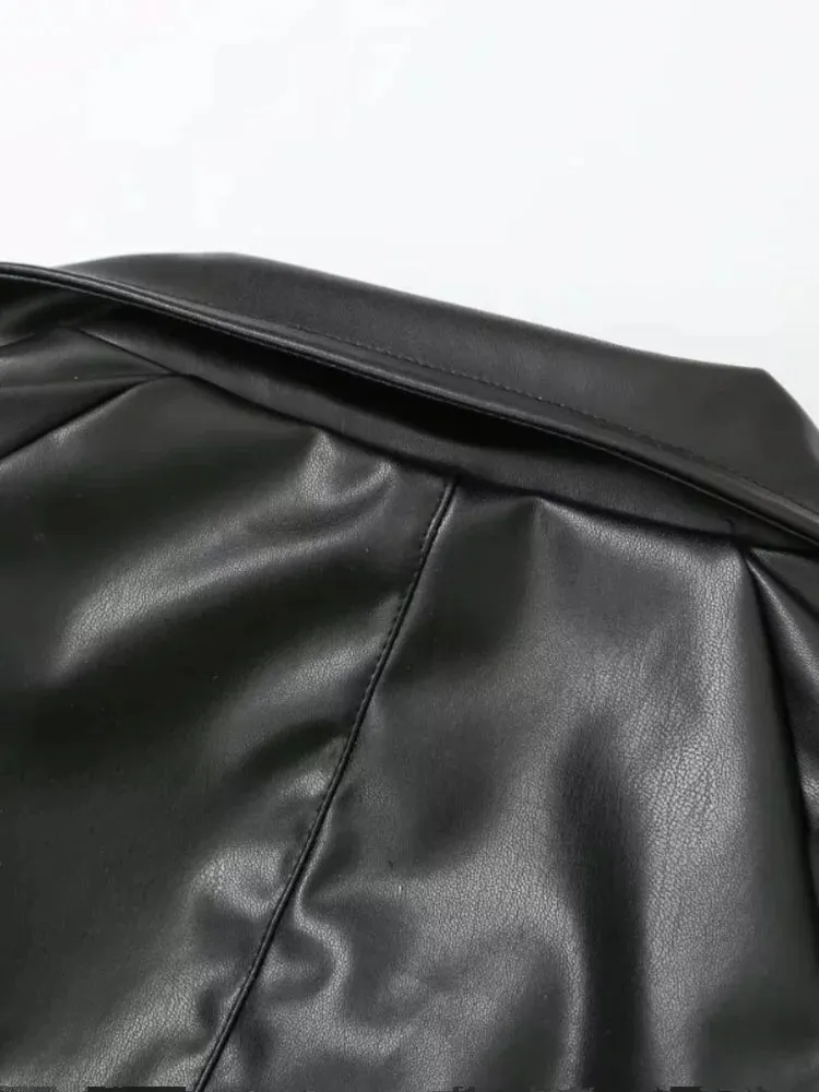 Pre Order:  Asymmetrical Faux Leather Scarf Jacket