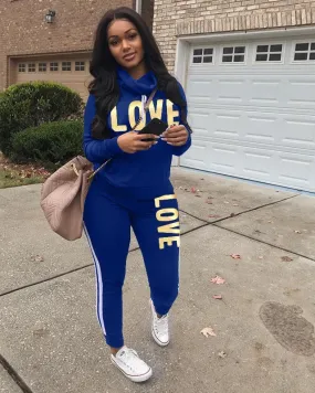 Printed Letter Love Sweatshirt & Pant Sports Suit