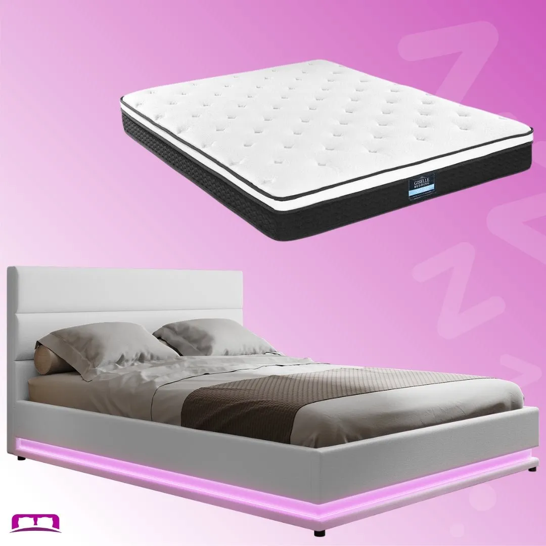 Queen Package | Henley LED Storage Bed White & Bonita Euro Top Mattress (Medium Firm)