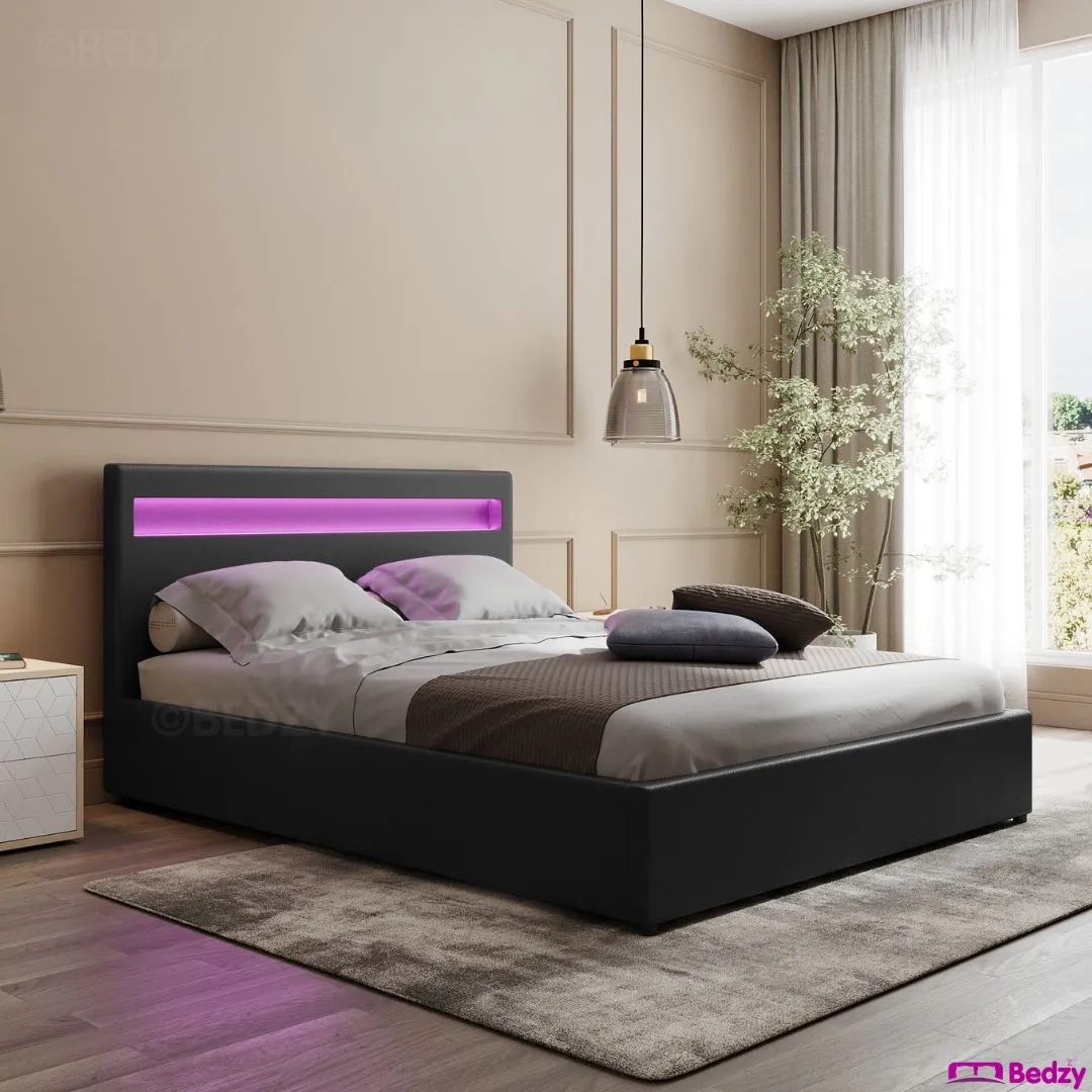 Queen Package | Wanda LED Storage Bed Black & Bonita Euro Top Mattress (Medium Firm)