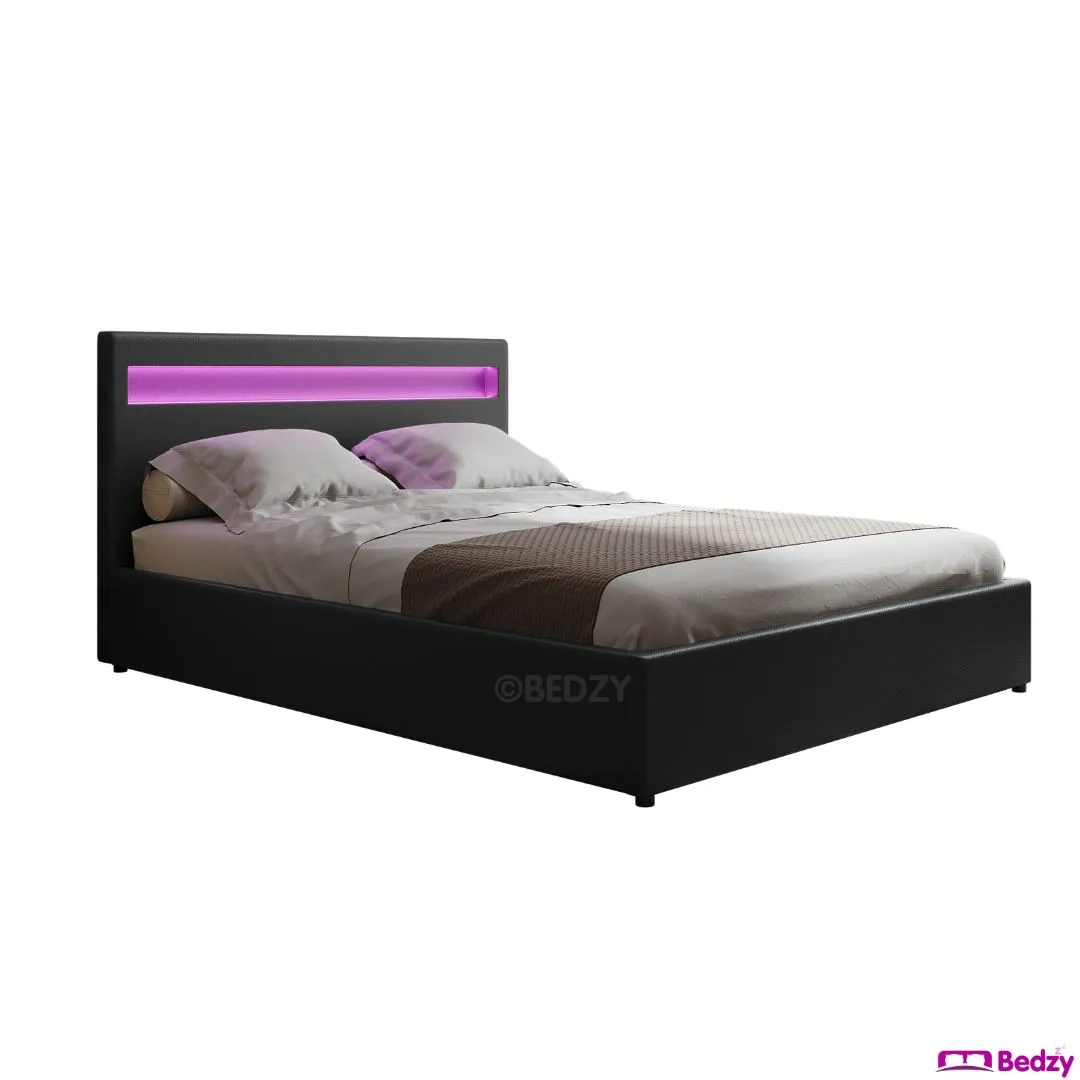 Queen Package | Wanda LED Storage Bed Black & Bonita Euro Top Mattress (Medium Firm)