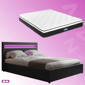 Queen Package | Wanda LED Storage Bed Black & Bonita Euro Top Mattress (Medium Firm)