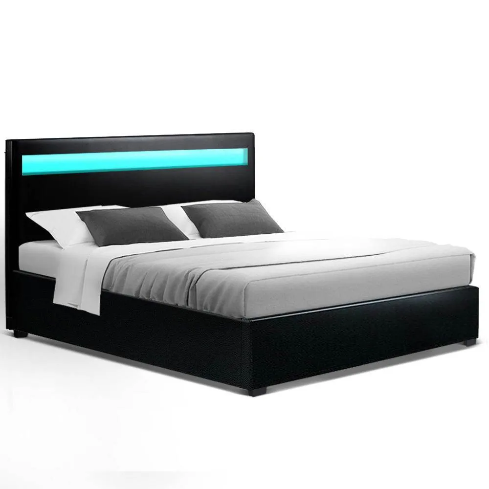 Queen Package | Wanda LED Storage Bed Black & Bonita Euro Top Mattress (Medium Firm)