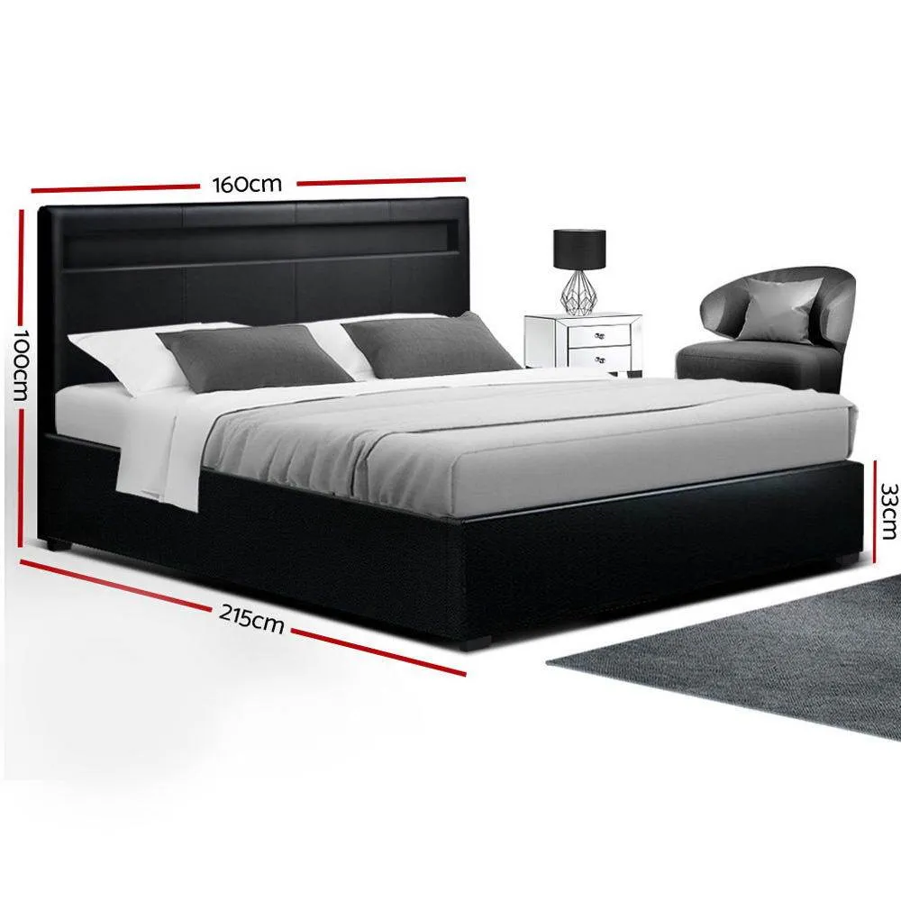 Queen Package | Wanda LED Storage Bed Black & Bonita Euro Top Mattress (Medium Firm)