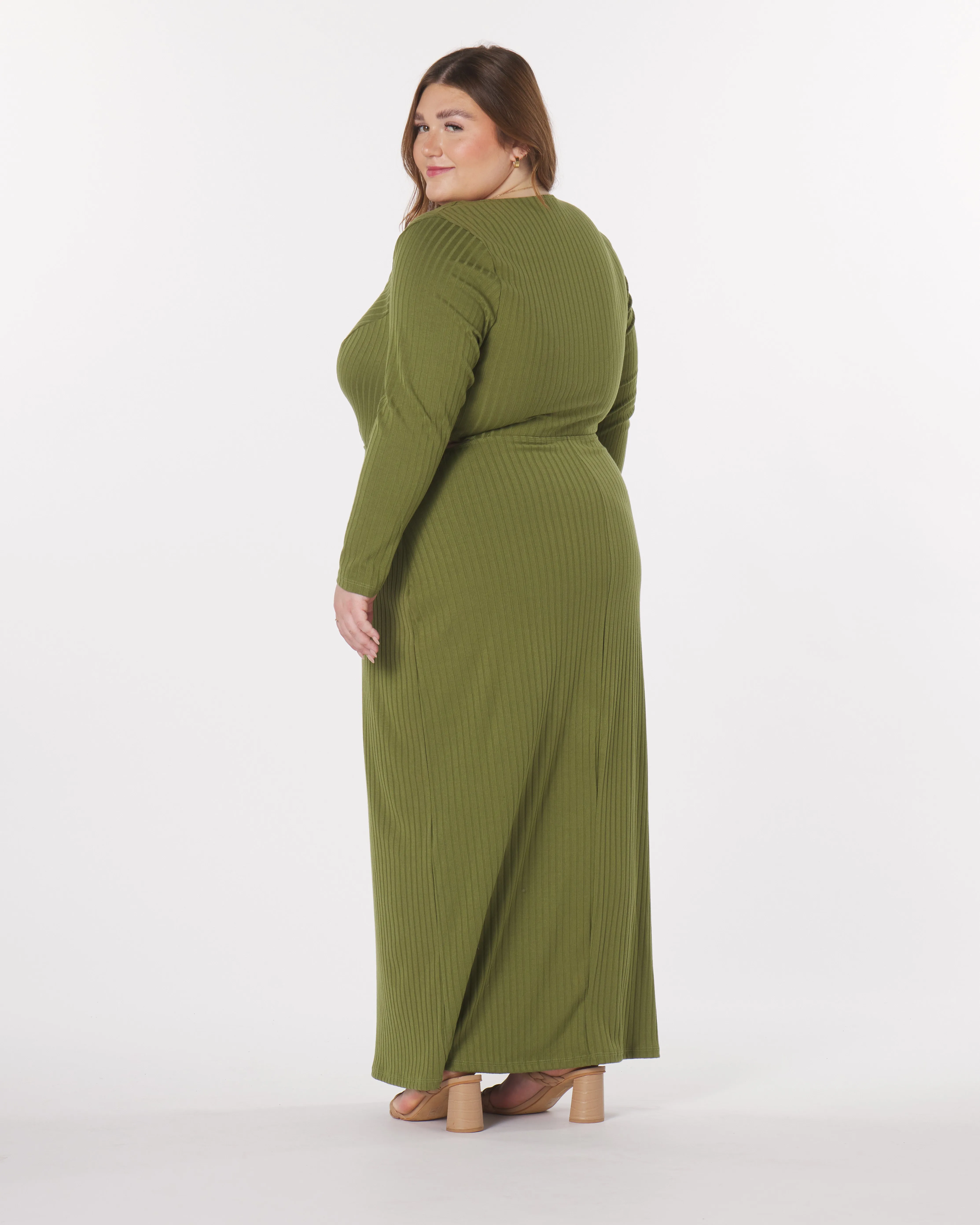 "Madeline” Knit Cut-Out Maxi Dress in Olive